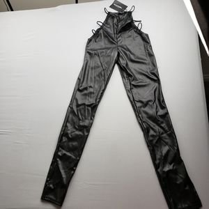 Shape black pu cut out side split hem trouser